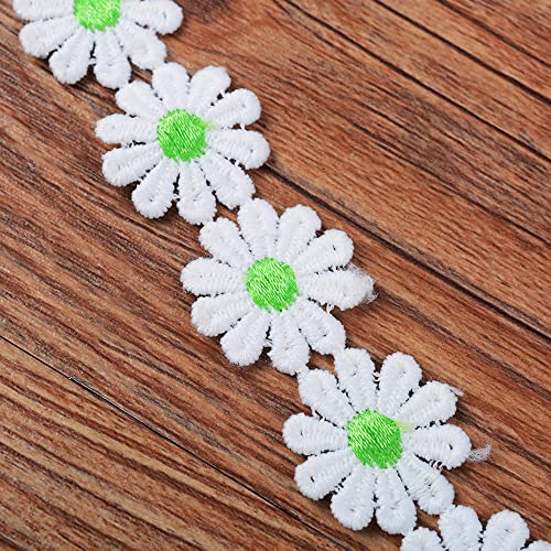 XCSJ 5 Yard 25mm Blumen Spitzenband Spitzenborte Stickerei Dekoband Zierband Borten Bänder Blumenband Gänseblümchen Dekoband Spitzen Spitzenborte Für Hochzeit Deko Handwerk Nähen Deko (grün) von XCSJ