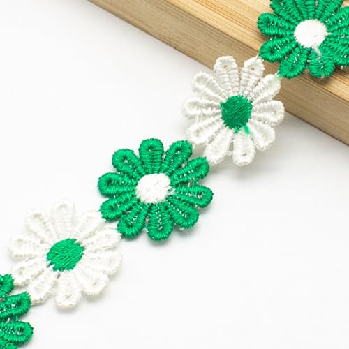 XCSJ 5 Yard 25mm Blumen Spitzenband Spitzenborte Stickerei Dekoband Zierband Borten Bänder Blumenband Gänseblümchen Dekoband Spitzen Spitzenborte Für Hochzeit Deko Handwerk Nähen Deko (grün 2) von XCSJ