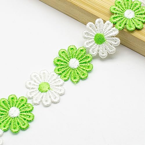 XCSJ 5 Yard 25mm Blumen Spitzenband Spitzenborte Stickerei Dekoband Zierband Borten Bänder Blumenband Gänseblümchen Dekoband Spitzen Spitzenborte Für Hochzeit Deko Handwerk Nähen Deko (grün 3) von XCSJ