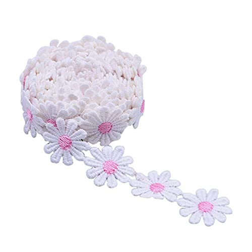 XCSJ 5 Yard 25mm Blumen Spitzenband Spitzenborte Stickerei Dekoband Zierband Borten Bänder Blumenband Gänseblümchen Dekoband Spitzen Spitzenborte Für Hochzeit Deko Handwerk Nähen Deko (rosa) von XCSJ