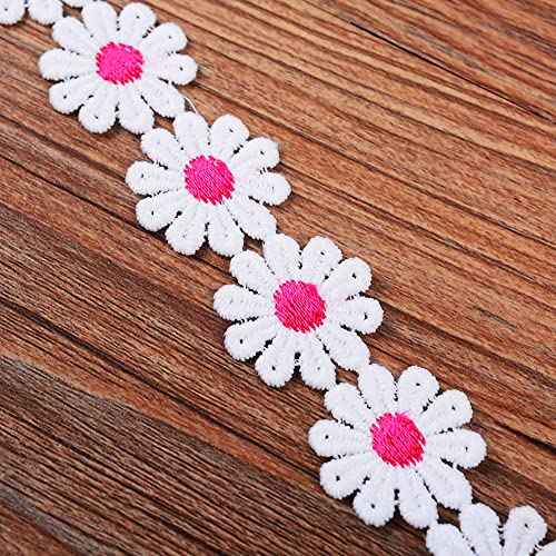 XCSJ 5 Yard 25mm Blumen Spitzenband Spitzenborte Stickerei Dekoband Zierband Borten Bänder Blumenband Gänseblümchen Dekoband Spitzen Spitzenborte Für Hochzeit Deko Handwerk Nähen Deko (rosarot 2) von XCSJ