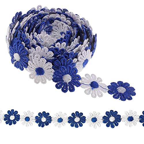 XCSJ 5 Yard 25mm Blumen Spitzenband Spitzenborte Stickerei Dekoband Zierband Borten Bänder Blumenband Gänseblümchen Dekoband Spitzen Spitzenborte Für Hochzeit Deko Handwerk Nähen Deko (Blau,weiß) von XCSJ