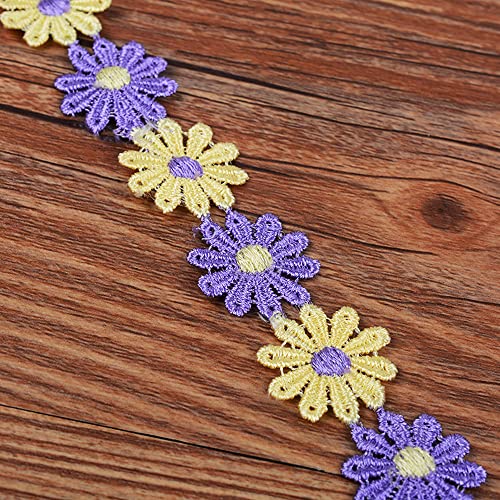 XCSJ 5 Yard 25mm Blumen Spitzenband Spitzenborte Stickerei Dekoband Zierband Borten Bänder Blumenband Gänseblümchen Dekoband Spitzen Spitzenborte Für Hochzeit Deko Handwerk Nähen Deko (Mehrfarbig 6) von XCSJ