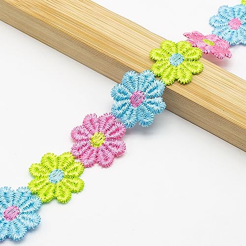 XCSJ 5 Yard 25mm Blumen Spitzenband Spitzenborte Stickerei Dekoband Zierband Borten Bänder Blumenband Gänseblümchen Dekoband Spitzen Spitzenborte Für Hochzeit Deko Handwerk Nähen Deko (Mehrfarbig 4) von XCSJ