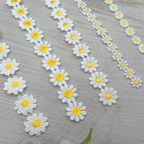 XCSJ 5 Yard 5 Muster Spitzenborte Blumen Spitzenband Gänseblümchen Spitzenborte Stickerei Borte Blumen Zierband Polyester Borten und Bänder zum Nähen, Kleidung, Handwerk, Hochzeit Deko (Gelb) von XCSJ