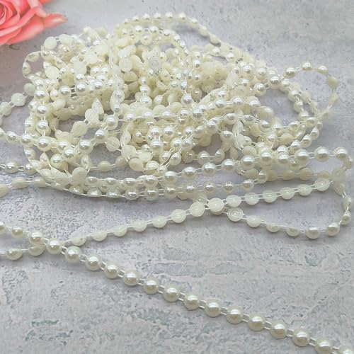 XCSJ 5 Yards Spitzenband Mit Perlen Perlenband Vintage 0.6 cm Breit Geschenkband Mit Perlen Weiß Spitzenband für DIY Handwerk, Blumenkorb, Scrapbooking, Geschenkbox, Hochzeit Deko (Beige) von XCSJ