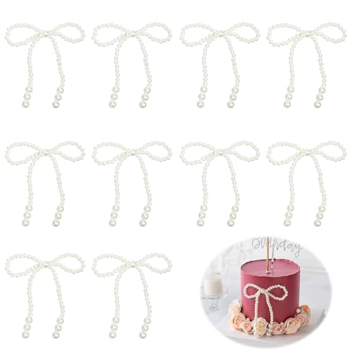 XCSJ Perle Schleife Dekoration, Imitation Perlen Deko, Kuchendekoration Perlen Schleifen, Kostüm Accessoires, zum Nähen und Dekoration für Kleidung, DIY Handwerk, Kuchen, Blumenstrauß, 10 Pcs (Weiß 2) von XCSJ