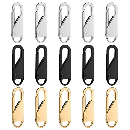 15 Stück Reissverschluss Zipper Pull Reißverschluss Zipper Ersatz Detachable Reißverschlüsse Universal Reißverschluss Pull für Kleidung Jeans Gepäck Rucksack Handtasche(Schwarz Silber Gold) von XCVCVB