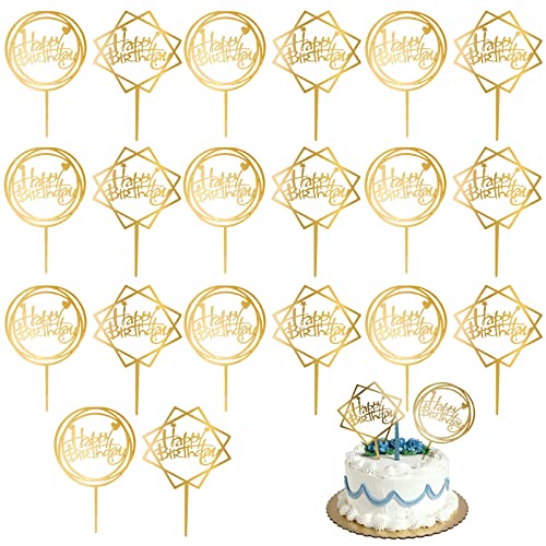 20 Stück Happy Birthday Cake Topper Set Tortenstecker für Geburtstagsdeko Gold Acryl Geburtstag Cupcake Topper Kuchen Dekoration Glitter Geeignet für Geburtstagskuchendekoration für Jungen Und Mädchen von XCVCVB