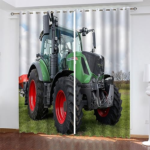 XCWYF Verdunkelungsvorhänge grüner Traktor 2X L168x H229 cm Blickdichte Gardinen 3D Polyester vorhänge,für Wohnkultur Vorhänge 2 Paneele von XCWYF