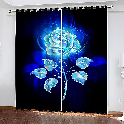 XCWYF Vorhänge Blaue Rosen 2X B140x H245 cm Verdunklungsvorhänge Blickdicht Vorhang mit Ösen für Wohnzimmer Schlafzimmer Kinderzimmer 2er Set von XCWYF