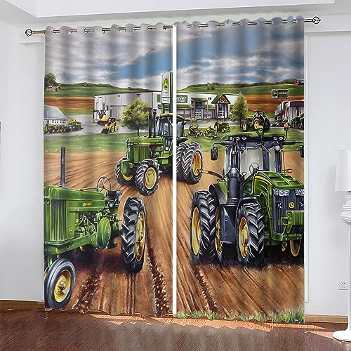 XCWYF Vorhänge grüner Traktor 2X B140x H245 cm Verdunklungsvorhänge Blickdicht Vorhang mit Ösen für Wohnzimmer Schlafzimmer Kinderzimmer 2er Set von XCWYF