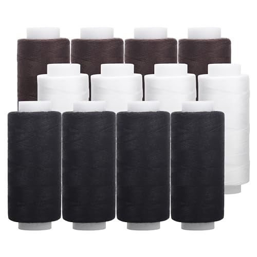 XCZYN 12 Spulen Polyester Allzweck-Nähgarne Vorgewickelte Spulenfaden 382 Yards/350m Jede Spulen für Stickerei und Nähmaschine DIY Stickgarn Nähgarn (Schwarz, Weiß, Braun) von XCZYN