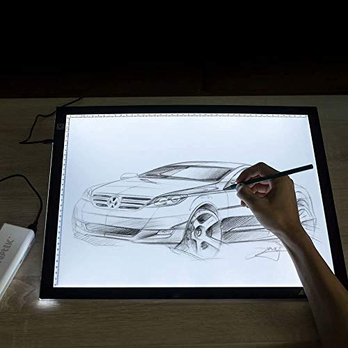 Zeichenbrett Leuchttisch Painting mit USB-Netzteil, Zeichnung Led Licht Pad, Tragbares Leuchtplatte, Einstellbarer Helligkeit (mit Skala-A3) von XDAILUYYDS