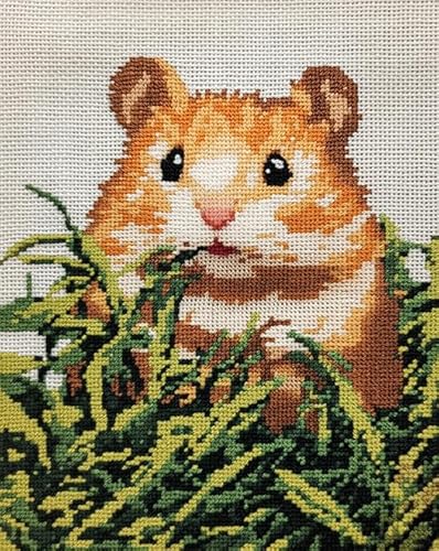 XDEGHUANGSS Bedrucktes Kreuzstichset,Hamster im Gras,Vorgedruckte Leinwand,Einfach zu sticken,Inklusive vollständigem Werkzeugset 11CT 16x20 Zoll von XDEGHUANGSS