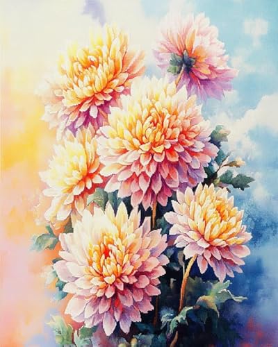 XDEGHUANGSS Bemalter Chrysanthemenstrauß.Gestempeltes Kreuzstichset(40x50 cm),Stickset für kreative Heimdekoration,Handarbeitsset für erwachsene Anfänger von XDEGHUANGSS