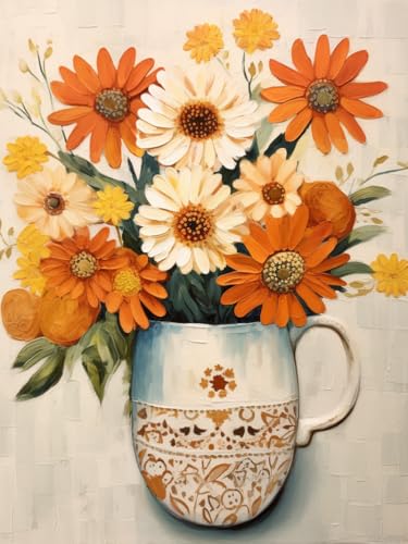 XDEGHUANGSS Blumentopf Gänseblümchen Kreuzstich-Set,11CT Medium Grid Stickerei Set für Anfänger mit Pre-Print Stoff & Fäden,40x50 cm von XDEGHUANGSS