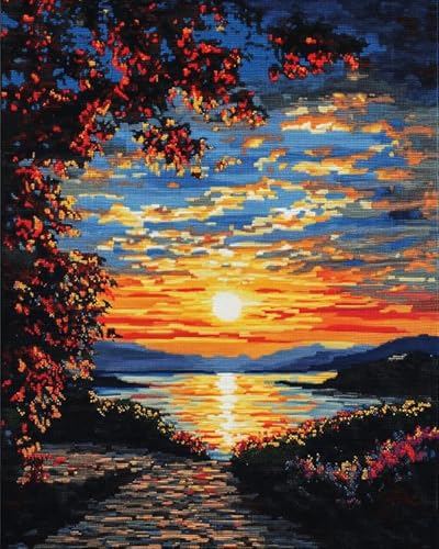 XDEGHUANGSS Einfaches Kreuzstich-Set, Meereslandschaft bei Sonnenuntergang, leicht verständliche Anleitung, entspannendes Basteln für Anfänger und Jugendliche, 40x50 cm von XDEGHUANGSS