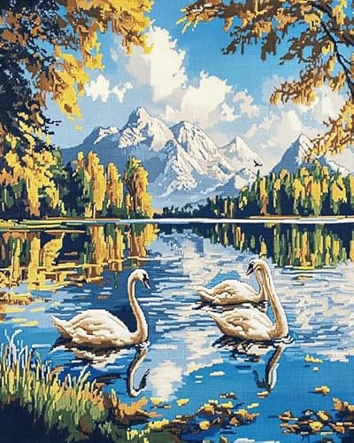 XDEGHUANGSS Einfaches Kreuzstich-Set, Schwäne im See, leicht verständliche Anleitung, entspannendes Basteln für Anfänger und Jugendliche, 40x50 cm von XDEGHUANGSS