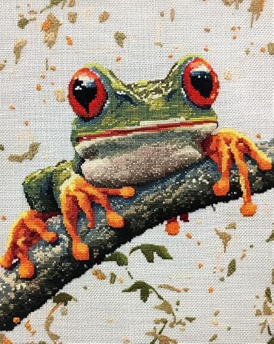 XDEGHUANGSS Einfaches Kreuzstichset,Farbe Frosch,Anfängerfreundlich,Inklusive aller Werkzeuge und Anleitung 11CT 16x20 Zoll von XDEGHUANGSS