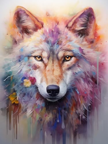 XDEGHUANGSS Einfaches kreuzstich set – Gemalter Wolf – Leicht zu stickendes Kunstwerk für Anfänger – Inklusive Faden, Stoff und Anleitung – 40x50 cm von XDEGHUANGSS