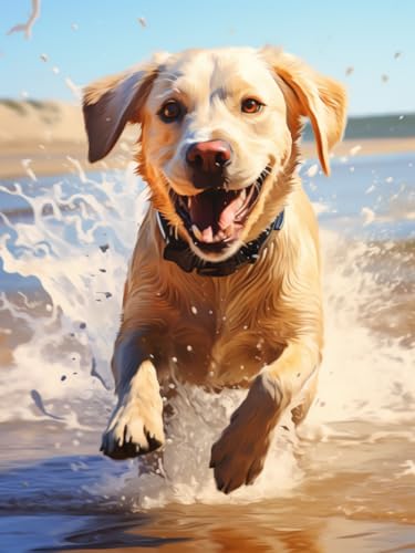 XDEGHUANGSS Einfaches kreuzstich set – Golden Retriever spielt im Wasser – Leicht zu stickendes Kunstwerk für Anfänger – Inklusive Garn, Stoff und Anleitung – 40x50 cm von XDEGHUANGSS