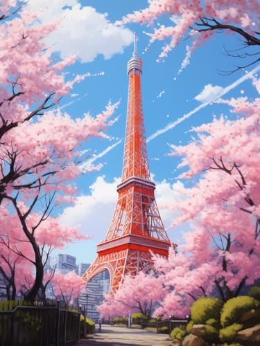 XDEGHUANGSS Elegantes kreuzstich set – Japan Sakura Tower – handgefertigtes DIY-Set für Heimdekoration – 40x50 cm von XDEGHUANGSS