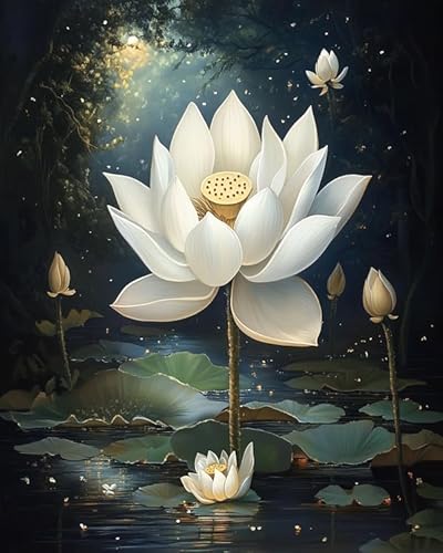 XDEGHUANGSS Gestempelte Kreuzstich-Sets,Weißer Lotus,Gedruckte Kreuzmuster,Stickset für Handarbeiten,Starter-Sets für Anfänger,DIY-Geschenke zum Selbermachen,11CT,40x50 cm von XDEGHUANGSS