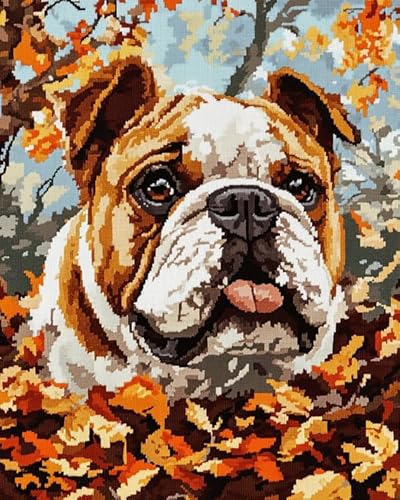 XDEGHUANGSS Gestempelte Kreuzstich-Sets für Erwachsene und Anfänger,Tier Bulldog,DIY-Kreuzstichmuster-Kits mit Tieren,Bedruckte Abmessungen,Nadelspitze-Kits,Sticksets zum Basteln,40x50cm von XDEGHUANGSS