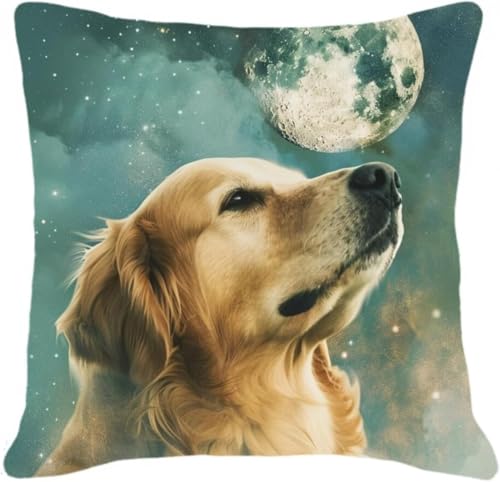 XDEGHUANGSS Knüpfhaken-Set für Erwachsene,komplettes Kissenbezug-Set,Latch Hook Kit Cushion,Häkelset für Anfänger,43x43cm,Golden Retriever von XDEGHUANGSS