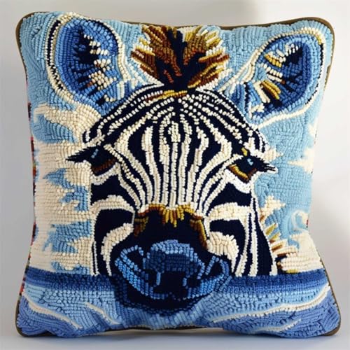 XDEGHUANGSS Knüpfhaken-Set für Erwachsene,komplettes Kissenbezug-Set,Latch Hook Kit Cushion,Häkelset für Anfänger,43x43cm,Zebra von XDEGHUANGSS