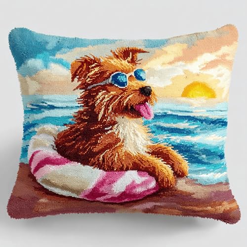XDEGHUANGSS Knüpfkissen Set für Anfänger 43x43 cm,DIY Latch Hook Kissen zum Selbermachen mit vordruck Leinwand & Knüpfhaken,Stickerei Bastelset für Erwachsene & Kinder,Hund spielt im Wasser XDEGHUANGSS Knüpfkissen Set für Anfänger 43x43 cm,DIY Latch Hook Kissen zum Selbermachen mit vordruck Leinwand & Knüpfhaken,Stickerei Bastelset für Erwachsene & Kinder,Hund spielt im Wasser von XDEGHUANGSS
