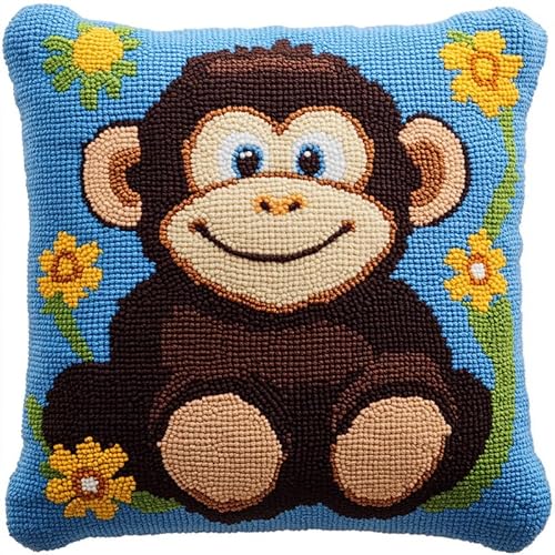 XDEGHUANGSS Knüpfkissen-Set für Sofa 43x43cm - Selbstgemachte Wohndekoration mit Anleitung, Stressabbau Handwerk für Erwachsene,Gorillababy von XDEGHUANGSS