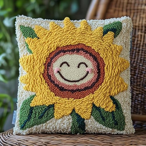 XDEGHUANGSS Knüpfkissen-Set für Sofa 43x43cm - Selbstgemachte Wohndekoration mit Anleitung, Stressabbau Handwerk für Erwachsene,Sonnenblume von XDEGHUANGSS