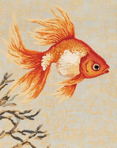 XDEGHUANGSS Kompaktes Kreuzstichset,Roter Goldfisch,16x20 Zoll 11CT gestempelte DIY-Stickerei,mit vorsortiertem Garn und übersichtlicher Mustertabelle von XDEGHUANGSS