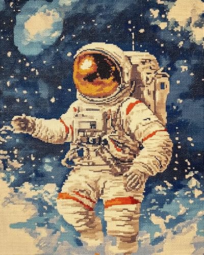 XDEGHUANGSS Kreuzstich Set-16x20 inches-Perfekt für Entspannung und Stressabbau-Enthält Baumwollfäden,Nadeln & Leinwand-Weltraum-Astronaut von XDEGHUANGSS