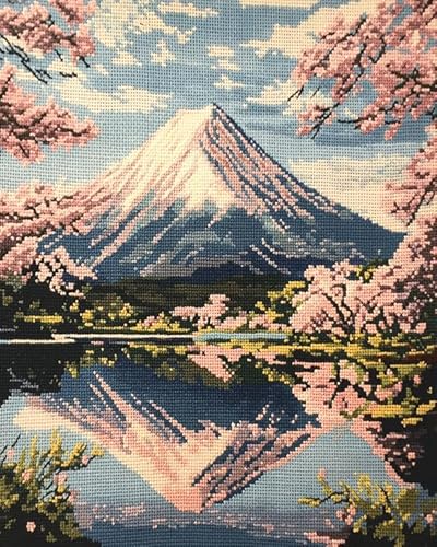 XDEGHUANGSS Kreuzstich Stickpackungen Set Erwachsene,Vorgedruckt Kreuzstich Stickpackung Zum Sticken Starter Set Für Erwachsene Anfänger,Cross Stitch Kit - Berg Fuji,Japan von XDEGHUANGSS