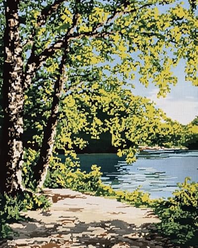 XDEGHUANGSS Kreuzstichset „Landschaft“,„Waldsee“,komplettes Stickset zur Wohnzimmerdekoration,inkl. Sticktuch,Faden,Nadel und Anleitung,40x50 cm von XDEGHUANGSS