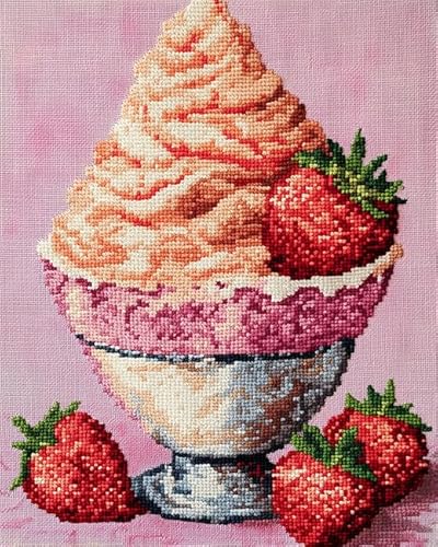 XDEGHUANGSS Kreuzstichset „Leckeres Essen“,süßes Eis,11-fädiges Stickset,3-fädiger Druck,Basteln,Wanddekoration für Zuhause,40x50 cm von XDEGHUANGSS