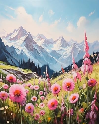 XDEGHUANGSS Kreuzstichset Mountain View,Wildblumen am Hang,komplettes Stickset zum Selbermachen,perfekt als Heimdekoration und Geschenk,für Anfänger geeignet,40x50 cm von XDEGHUANGSS