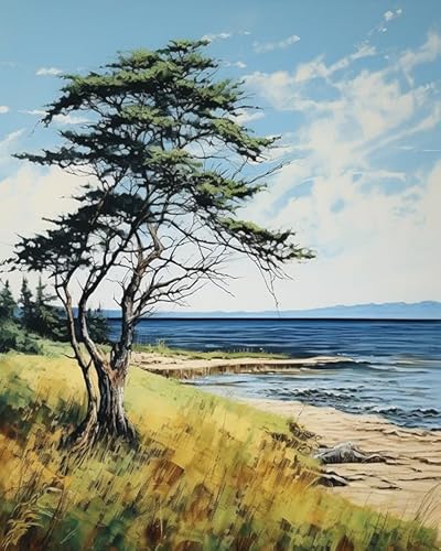 XDEGHUANGSS Kreuzstichset Naturlandschaft,Bäume am Meer,Premium-Kreuzstichset,schönes Design für Wandkunst,ideal für Anfänger,40x50 cm von XDEGHUANGSS