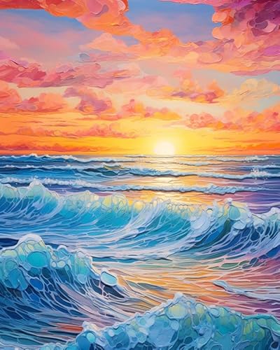 XDEGHUANGSS Kreuzstichset Seelandschaft,Sonnenaufgang am Meer,Premium-Kreuzstichset,schönes Design für Wandkunst,ideal für Anfänger,40x50 cm von XDEGHUANGSS