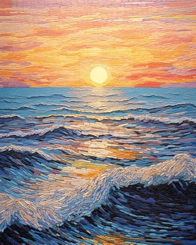 XDEGHUANGSS Kreuzstichset Seelandschaft,Sonnenaufgang am Meer,komplettes Stickset zum Selbermachen,perfekt als Heimdekoration und Geschenk,für Anfänger geeignet,40x50 cm von XDEGHUANGSS