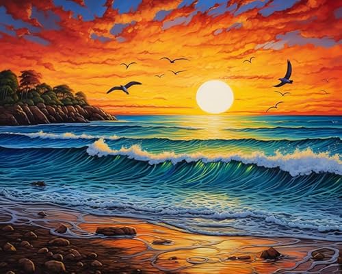 XDEGHUANGSS Kreuzstichset Sonnenaufgangslandschaft,Meeressonnenaufgang,komplettes Stickset zum Selbermachen,perfekt als Heimdekoration und Geschenk,anfängerfreundlich,40x50 cm von XDEGHUANGSS