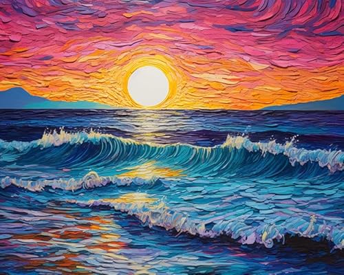 XDEGHUANGSS Kreuzstichset Sonnenaufgangslandschaft,Sonnenaufgang am Meer,kunstvolles Design als Dekoration für Zuhause und das Büro,einfache DIY-Stickerei für alle Niveaus,40x50 cm von XDEGHUANGSS