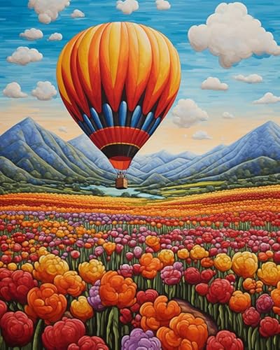 XDEGHUANGSS Kreuzstichset mit Blumen,Heißluftballon mit Blumenfeld,Premium-Kreuzstichset,schönes Design für Wandkunst,ideal für Anfänger,40x50 cm von XDEGHUANGSS