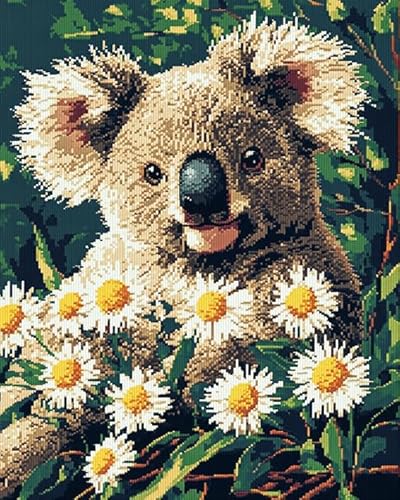 XDEGHUANGSS Kreuzstichset mit Tieren,Blumen-Koala,11-Karat-Stickset mit Stempel für Anfänger,Wandkunst-Dekoration,Handarbeitszubehör für alle Jahreszeiten,40x50 cm von XDEGHUANGSS