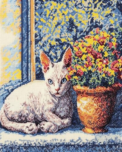 XDEGHUANGSS Kreuzstichset mit Tieren,Blumen und Katzen,11-Karat-Stickset mit Stempel für Anfänger,Wandkunst-Dekoration,Handarbeitszubehör für alle Jahreszeiten,40x50 cm von XDEGHUANGSS