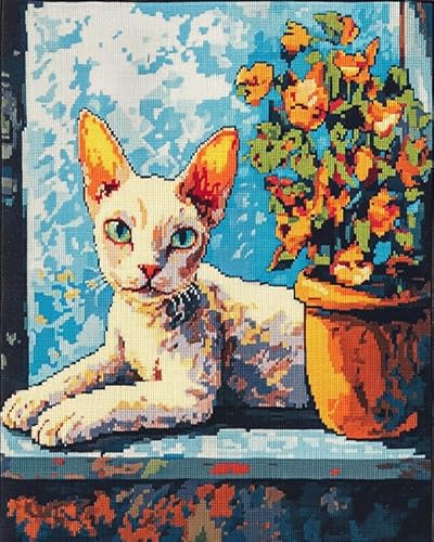 XDEGHUANGSS Kreuzstichset mit Tieren,Blumen und Katzen,11-fädiges Stickset,3-strängiger Druck,Basteln,Wanddekoration für Zuhause,40x50 cm von XDEGHUANGSS