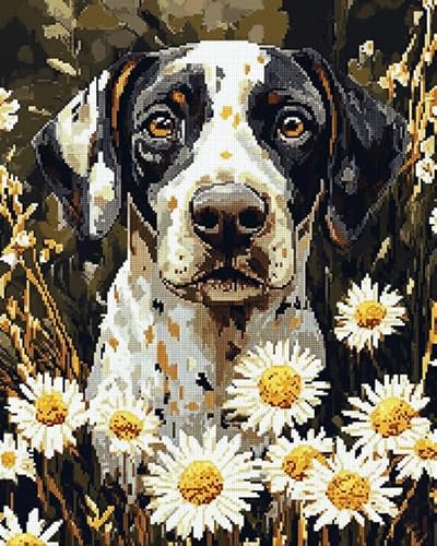 XDEGHUANGSS Kreuzstichset mit Tieren,Daisy Bush Sheepdog,Kreuzstich-Materialpaket,Stickset für die Wohnzimmerdekoration,11 CT,40x50 cm von XDEGHUANGSS